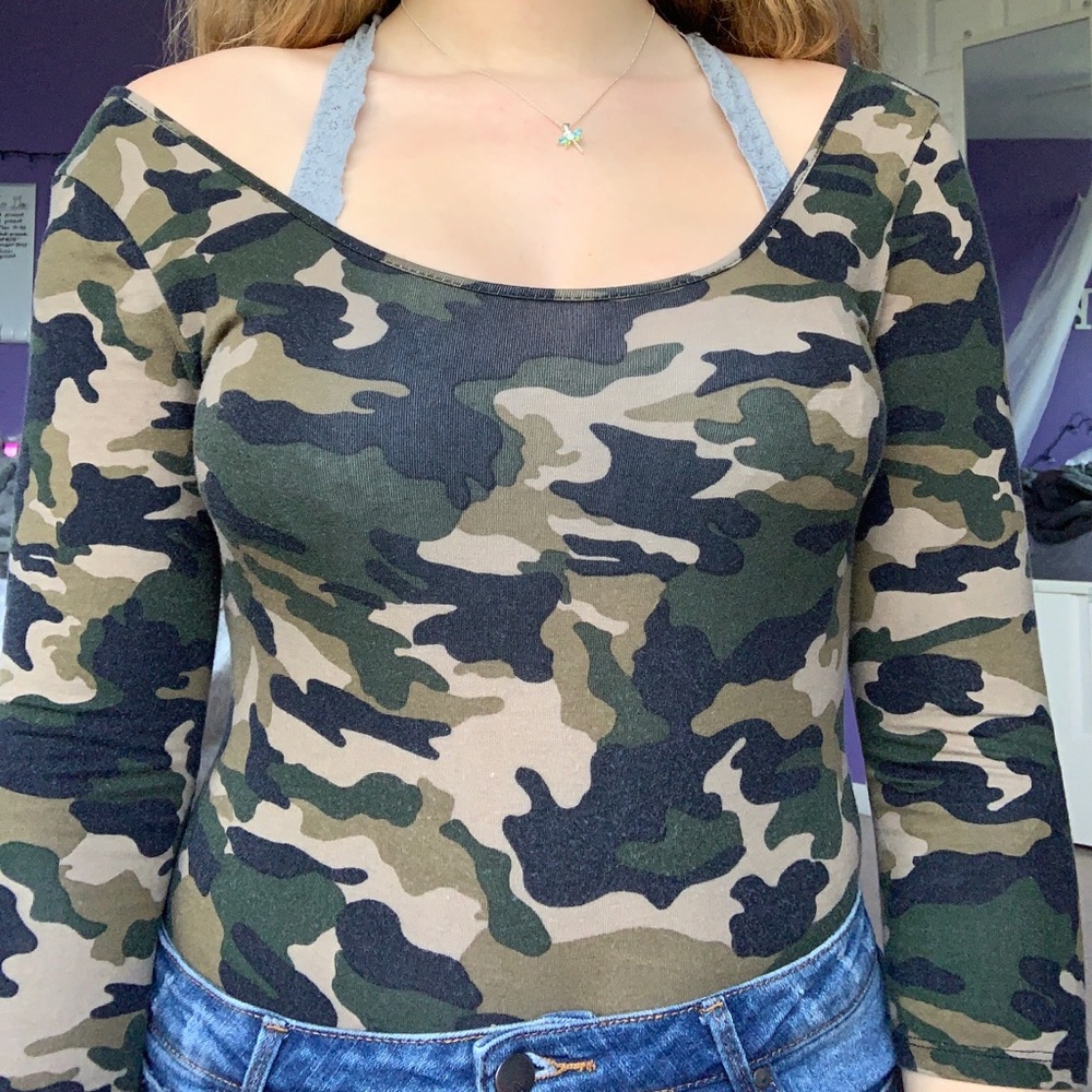 Heart & Hips Camouflage Long Sleeve Bodysuit